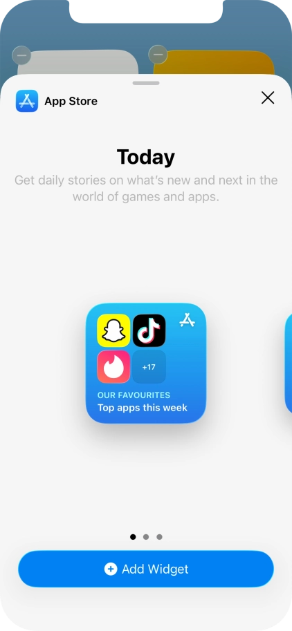 Slide your finger right or left on the screen to select the required widget size.