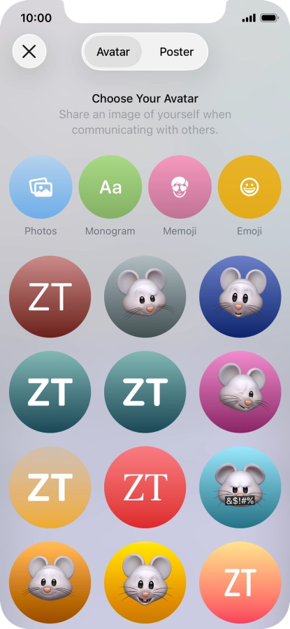 Press the required category and follow the instructions on the screen to select and save the required picture to your Contact Poster.