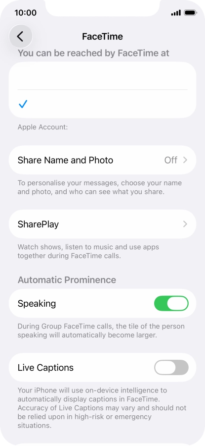 Press the required setting below 