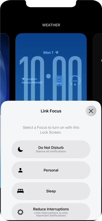 Press the required focus mode.