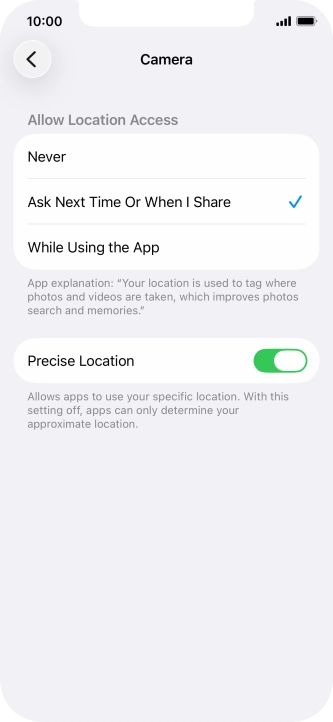 Press the required setting to turn the function on or off.