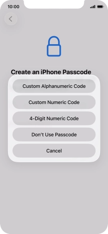 Follow the instructions on the screen to turn on use of phone lock code or press Don't Use Passcode.