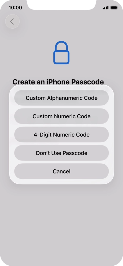 Follow the instructions on the screen to turn on use of phone lock code or press Don't Use Passcode.