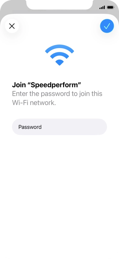 Key in the password for the Wi-Fi network and press the confirm icon.