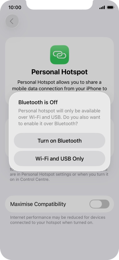If Wi-Fi is turned on, press Wi-Fi and USB Only.