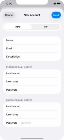 Press Password and key in the password for your email account. Please note that if you're using Vodafone's outgoing server, leave the password field empty.