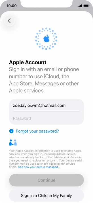 Press Password and key in the password for your Apple Account.