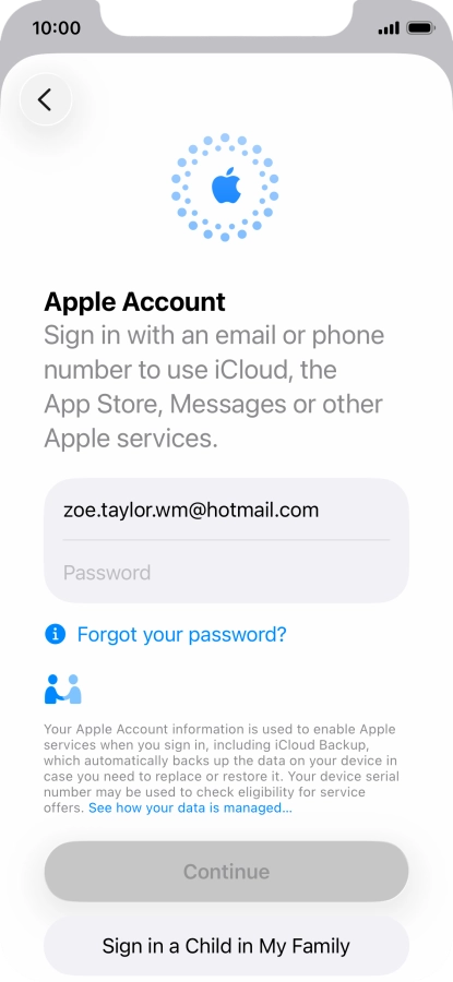 Press Password and key in the password for your Apple Account.