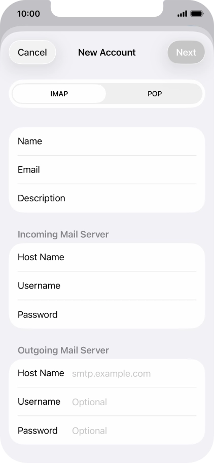 Press Host Name and key in the name of your email provider's outgoing server. Please note that if you can't send email messages when using your email provider's outgoing server, key in smtp.vodafone.net.au (Vodafone's outgoing server).