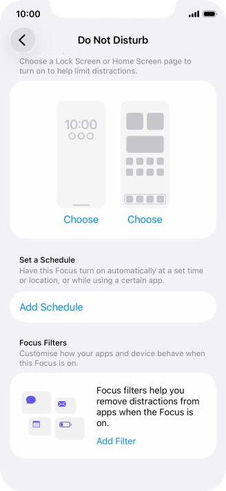 Press Add Schedule and follow the instructions on the screen to select settings for automatic activation of Do Not Disturb.