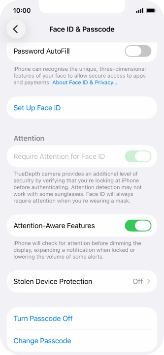 Press Turn Passcode Off and key in the phone lock code.