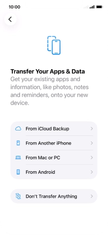 You can transfer content from an Android phone when your phone is activated for the first time and after a factory reset. When this screen is displayed, your phone is ready to transfer content from an Android phone.