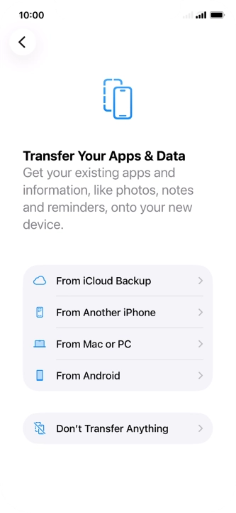 You can transfer content from an Android phone when your phone is activated for the first time and after a factory reset. When this screen is displayed, your phone is ready to transfer content from an Android phone.