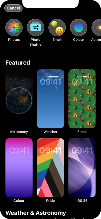 Press the required category and follow the instructions on the screen to select the required background image.