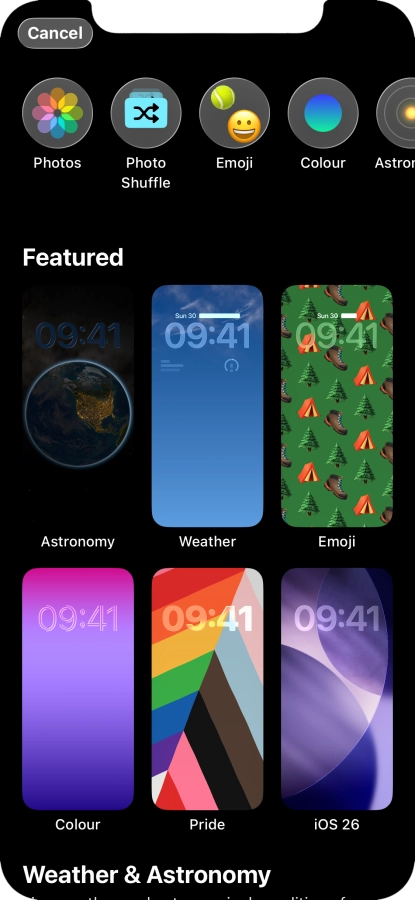 Press the required category and follow the instructions on the screen to select the required background image.