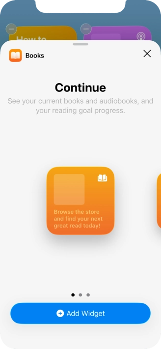 Slide your finger right or left on the screen to select the required widget size.