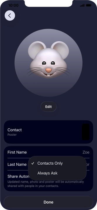 Press the required setting.