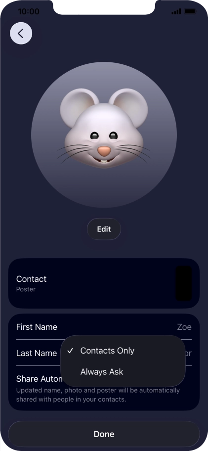 Press the required setting.