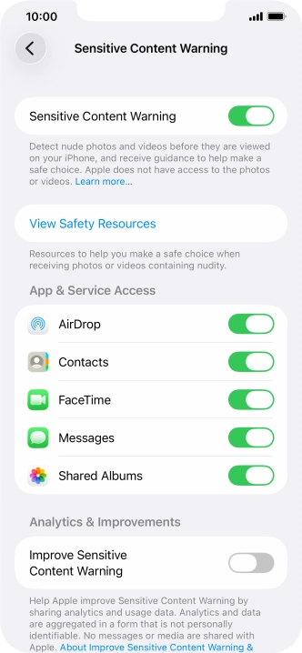 Press the indicators next to the required applications to turn the function on or off.