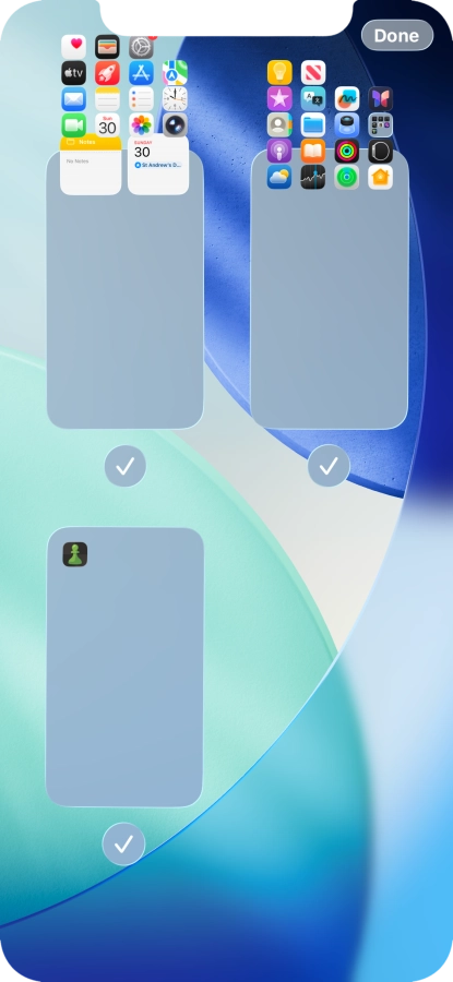 Press the field below the required home screen page to turn page view on or off.