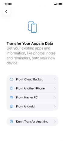 You can transfer content from an Android phone when your phone is activated for the first time and after a factory reset. When this screen is displayed, your phone is ready to transfer content from an Android phone.