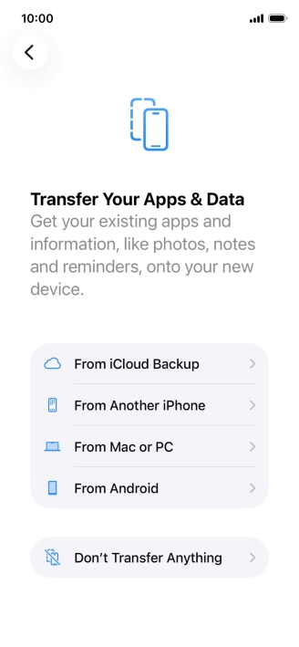 You can transfer content from an Android phone when your phone is activated for the first time and after a factory reset. When this screen is displayed, your phone is ready to transfer content from an Android phone.