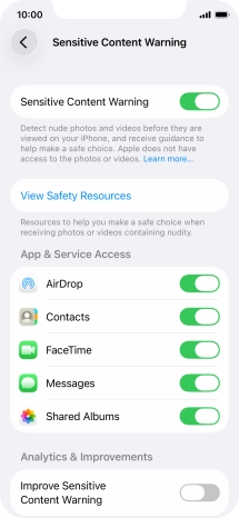 Press the indicators next to the required applications to turn the function on or off.