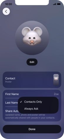 Press the required setting.