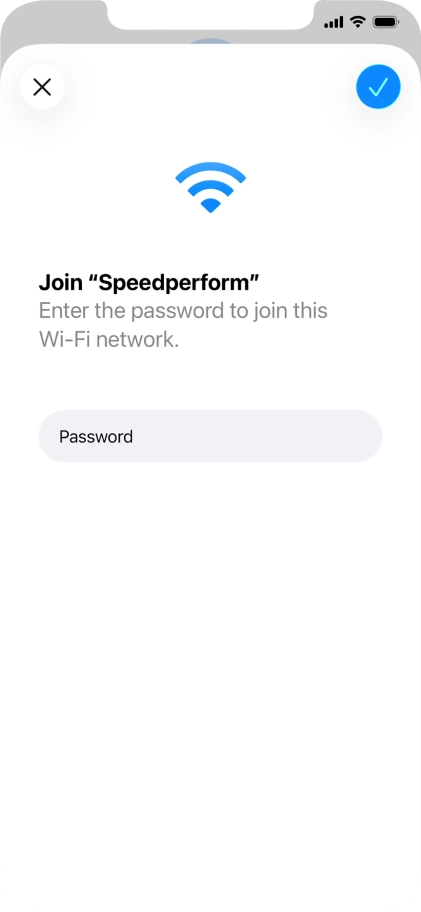 Key in the password for the Wi-Fi network and press the confirm icon.
