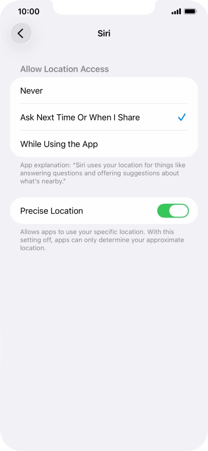 Press the required setting to turn the function on or off.