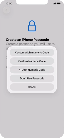 Follow the instructions on the screen to turn on use of phone lock code or press Don't Use Passcode.