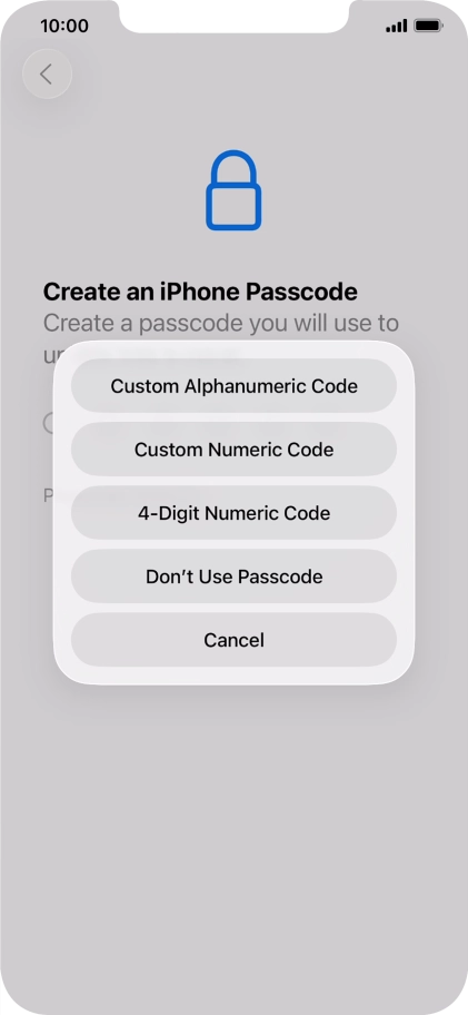 Follow the instructions on the screen to turn on use of phone lock code or press Don't Use Passcode.