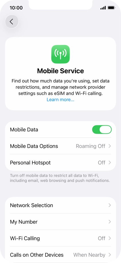 Press Mobile Data Options.