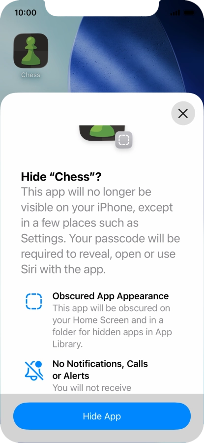 Press Hide App.
