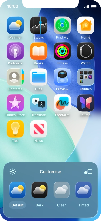 Press the required setting to select the size of app icons on the home screen.