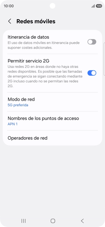 Pulsa Modo de red.