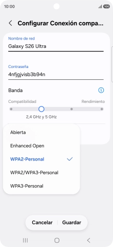 Pulsa WPA3-Personal para proteger la conexión wifi con una contraseña.
