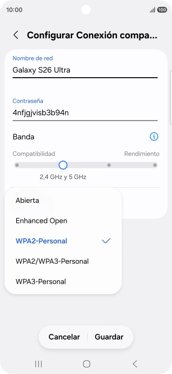 Pulsa WPA3-Personal para proteger la conexión wifi con una contraseña.