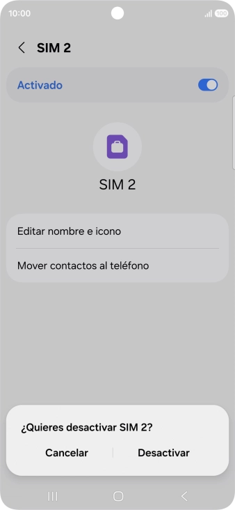 Si desactivas el uso de la línea móvil (SIM), debes pulsar Desactivar.