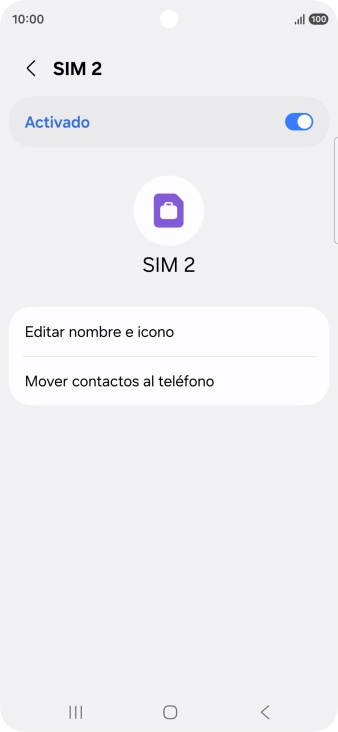 Pulsa el indicador para activar o desactivar el uso de la línea móvil (SIM).