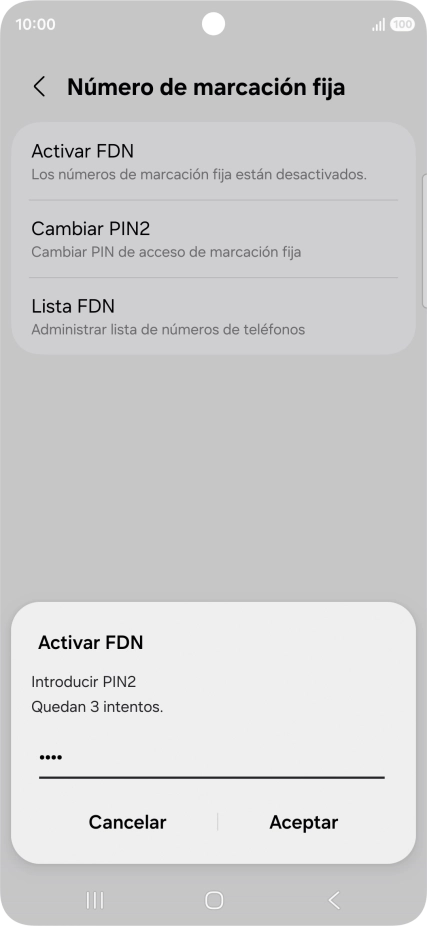 Introduce el código PIN2 y pulsa Aceptar.