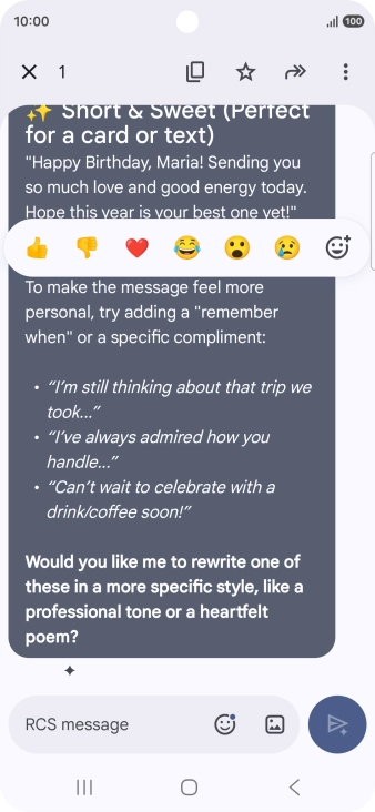 Press and hold the text suggestion from Gemini. Follow the instructions on the screen to use the text suggestion. Press and hold the text suggestion from Gemini. Follow the instructions on the screen to use the text suggestion.