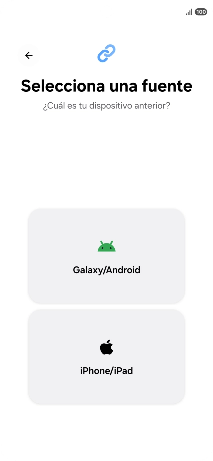 Pulsa el ajuste deseado y sigue las instrucciones de la pantalla para transferir el contenido del otro teléfono.