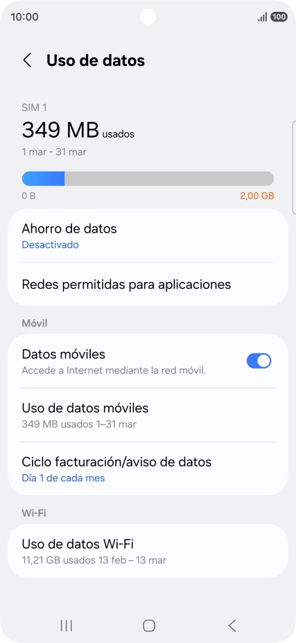 El consumo total de datos se visualiza ahora en la pantalla.