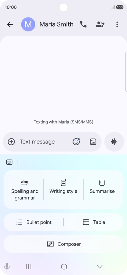 To generate a text, press Composer and follow the instructions on the screen to use the function.