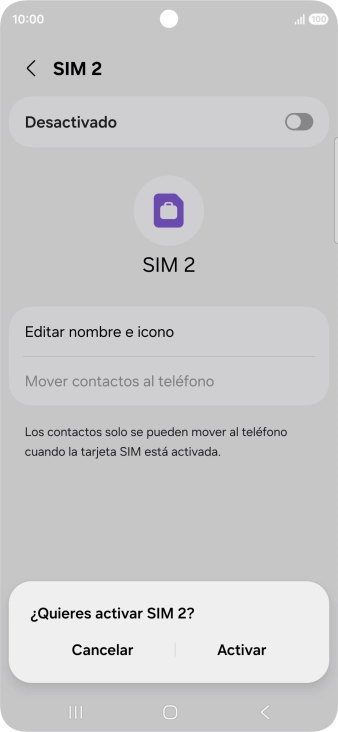 Si deseas activar el uso de la línea móvil (SIM), pulsa Activar.