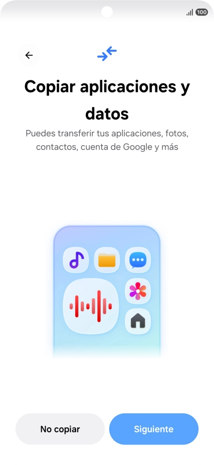 Puedes transferir el contenido de otro teléfono cuando activas tu teléfono por primera vez y cuando lo has restablecido. Cuando aparezca en la pantalla del teléfono esta imagen, ya está listo para la transmisión del contenido del otro teléfono.