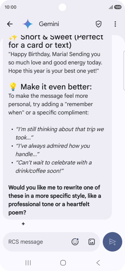 The text suggestion from Gemini is displayed. The text suggestion from Gemini is displayed.