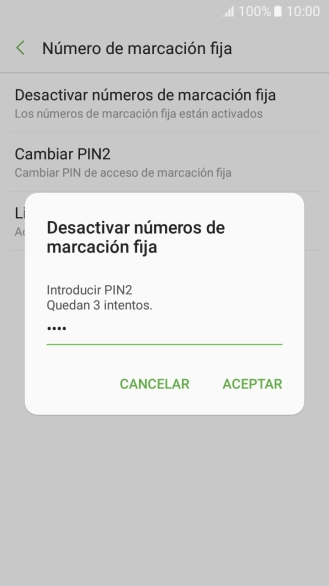 Introduce el código PIN2 y pulsa ACEPTAR.