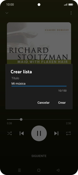 Introduce el nombre deseado de la lista de reproducción y pulsa Crear.